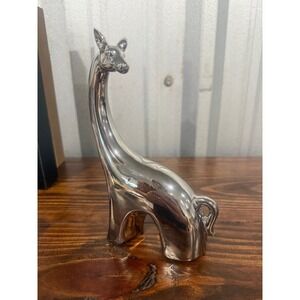 Modern Chrome Giraffe Figurine Silver Metallic 8" Tall Animal Sculpture Decor